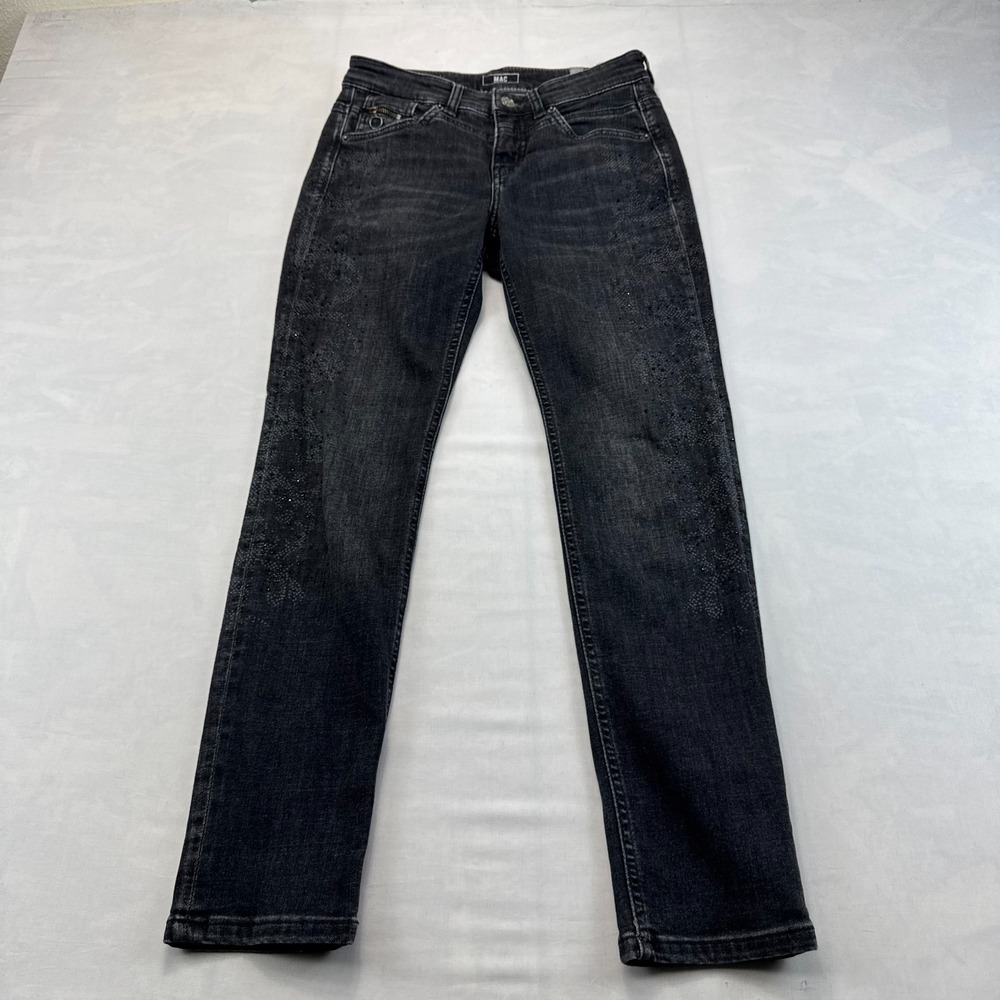 MAC Rich Jeans Womens 34 Black Denim Dark Wash Rhinestone Embellished Streetwear